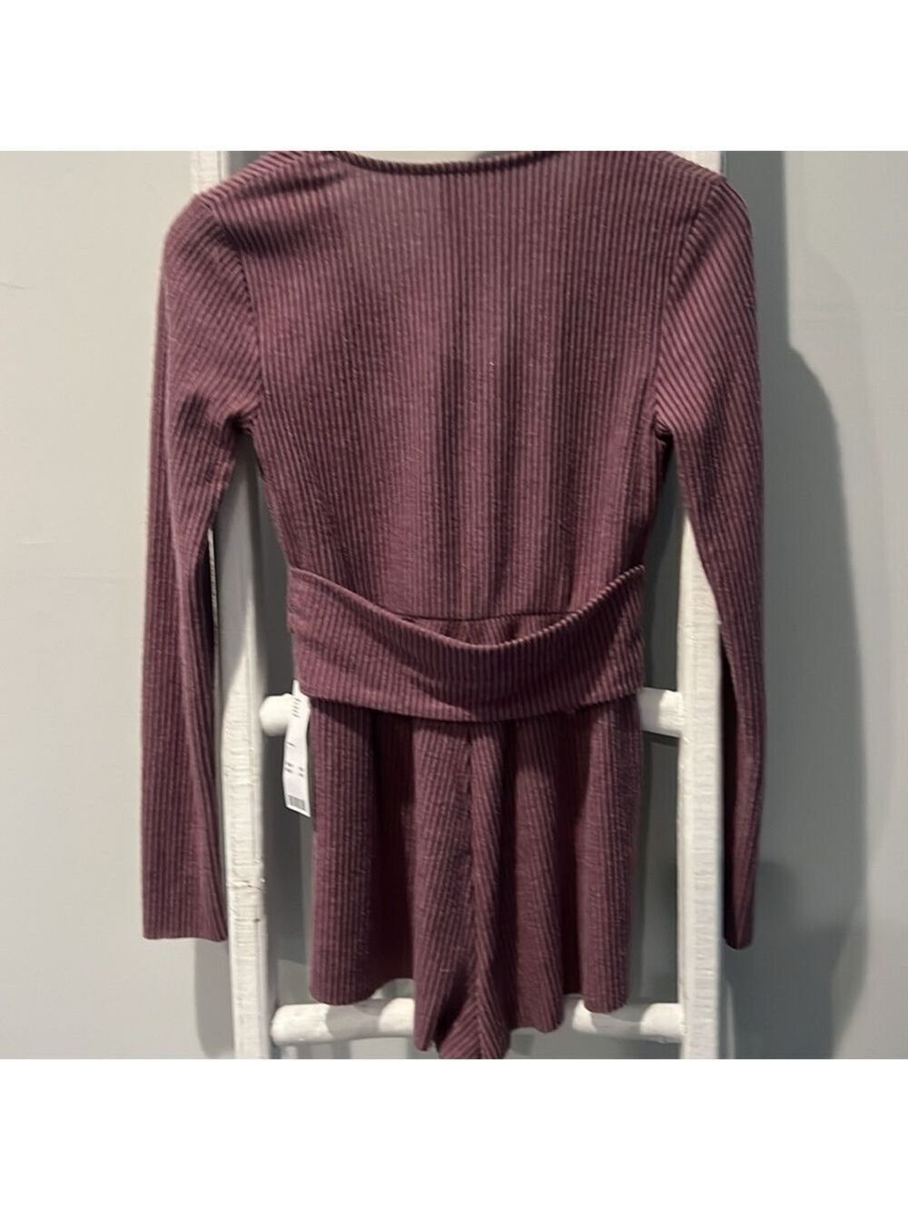 Urban Outfitters cotton Purple Ribbed Long Sleeve belted Romper nwt small - Picture 9 of 11